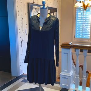 Rebecca Taylor black silk / lace mini dress